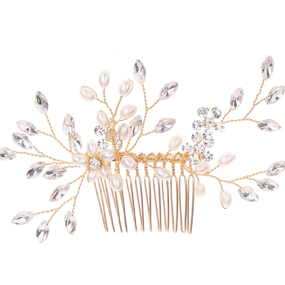 Gold Floral Pearl Hair Comb Pin Bridal Headpiece